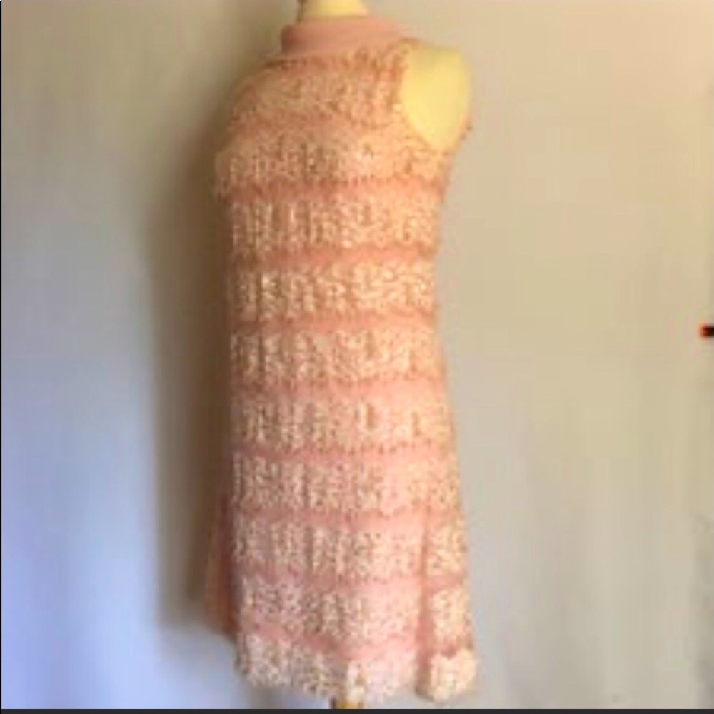 Vintage Pink Beaded Lace Party Dress